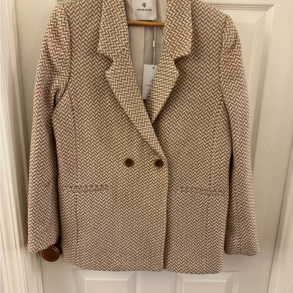 Anine Bing Tan Fishbone Blazer - Size S